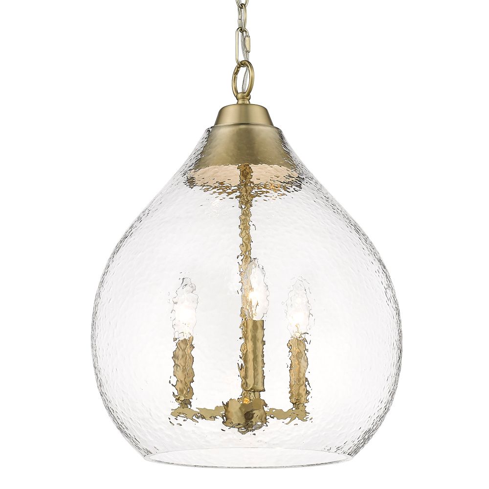 Golden Lighting 1094-3P BCB-HCG Ariella 3 Light Pendant in Brushed Champagne Bronze with Hammered Clear Glass
